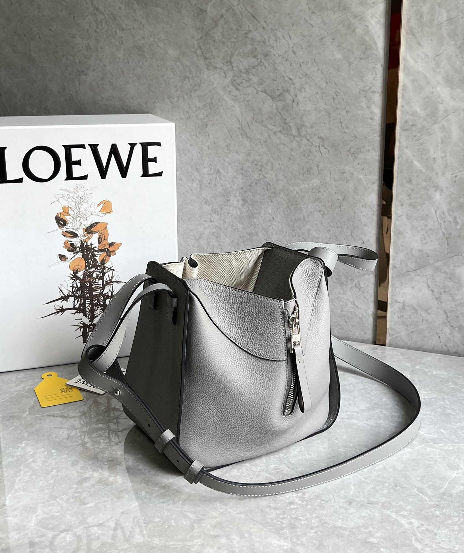 Loewe Compact Hammock Bag in Soft Grained Calfskin Grey